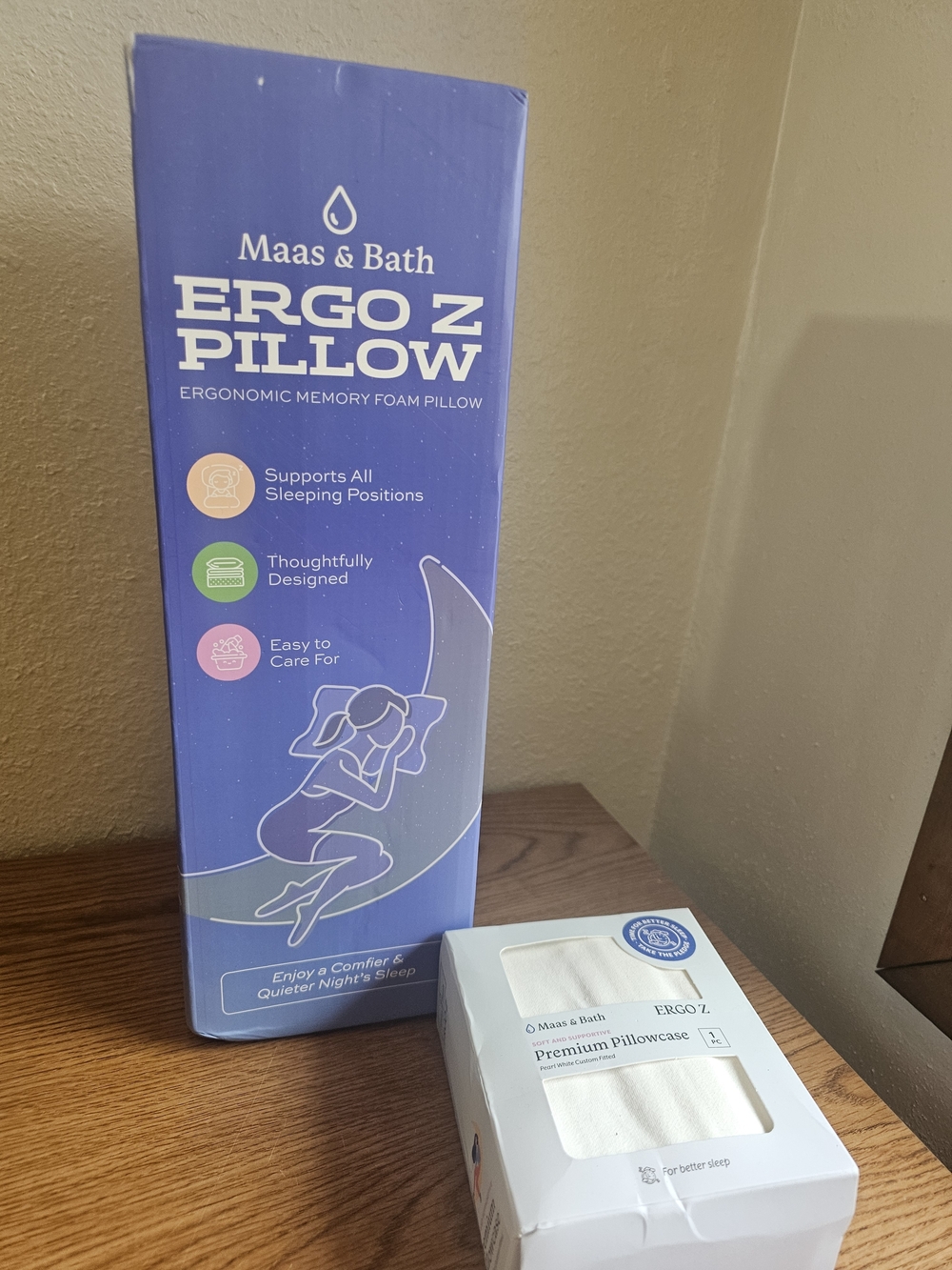 Ergo Z Pillow Memory Foam NEW & Pillowcase Maas & Bath Ergonomic NIB
